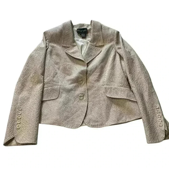 Etcetera Women’s size 10 cream and tan 2 button seersucker blazer. Great fit! - Picture 4 of 10